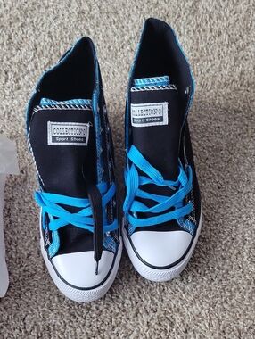 Collection B Black Canvas Sneakers with Bright Blue Laces